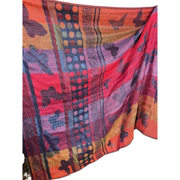 Pashmina & Silk Butterfly Shawl With Fringe Reversible Purple Orange Red Boho - Picture 12 of 12